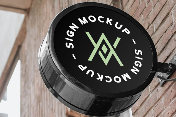 Rounded Sign Mockup on Brick Building Wall FREE PSD