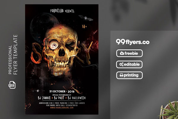Scary Skull Halloween Party Flyer Template FREE PSD