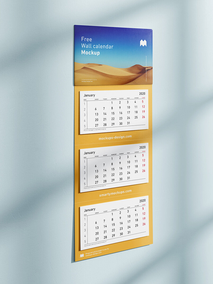 Set of Three Panel Wall Calendars Mockup FREE PSD