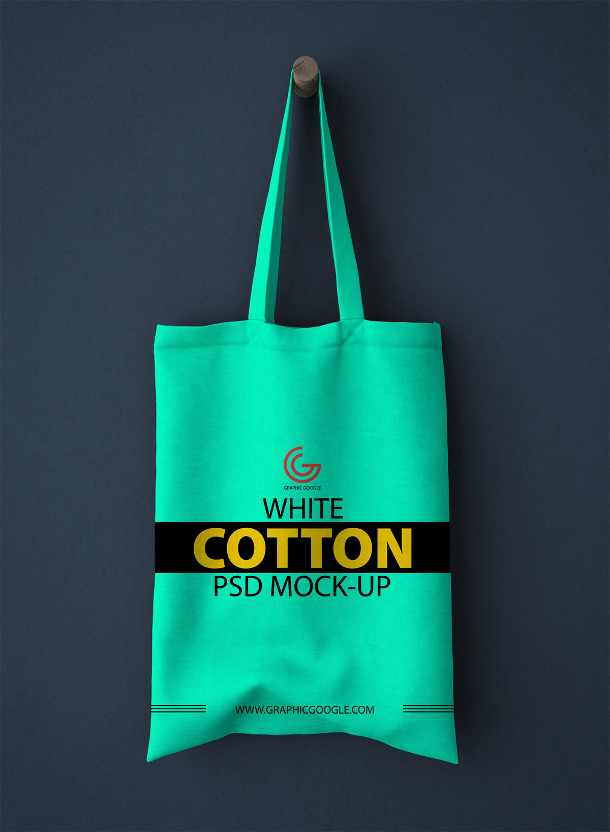 Shopping Foldable Cotton Bag Mockup Hanging on Wall Background FREE PSD