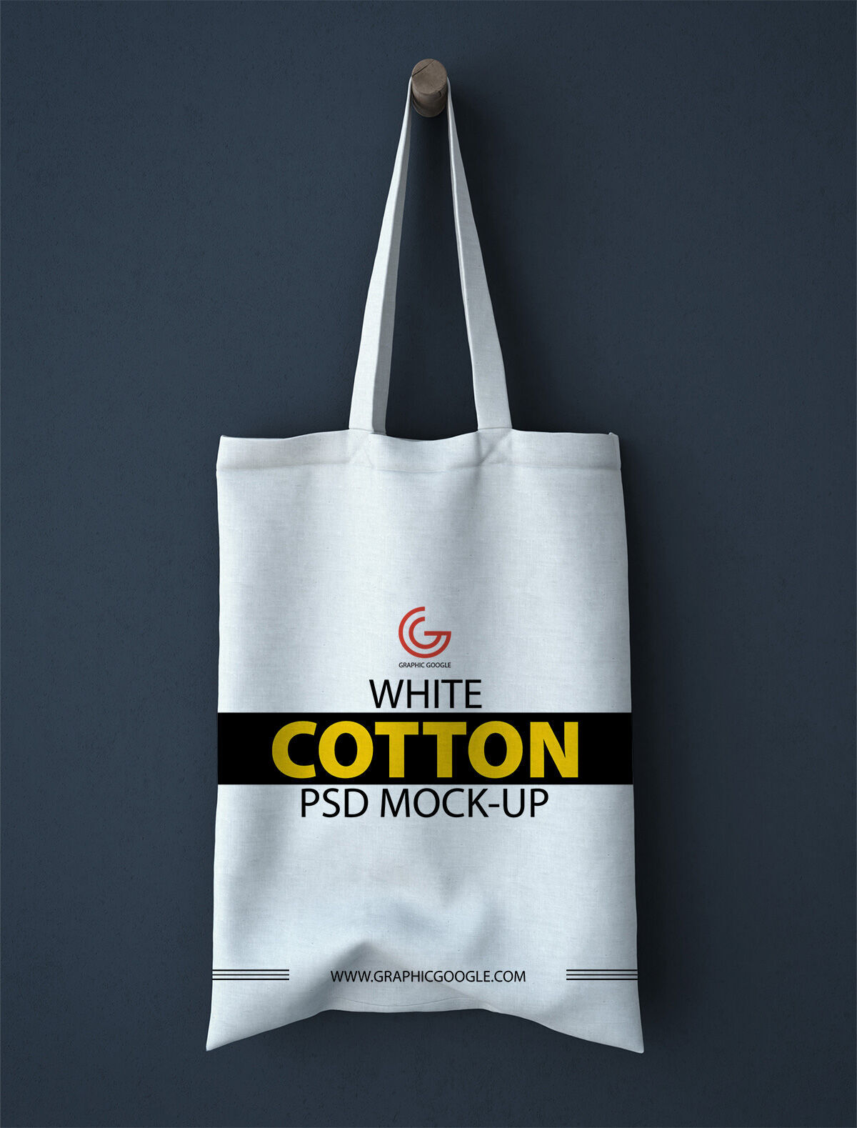 Shopping Foldable Cotton Bag Mockup Hanging on Wall Background FREE PSD