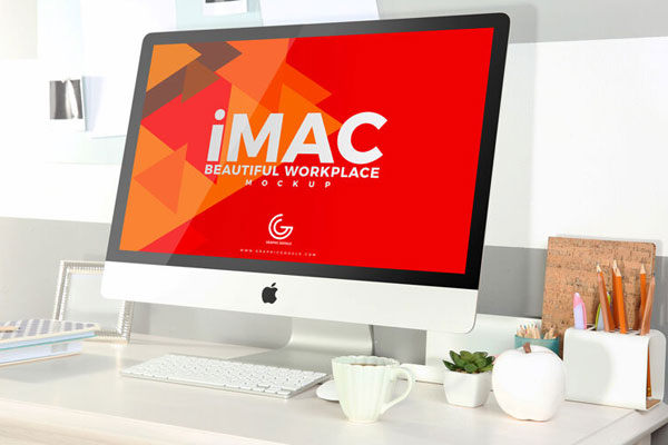 Side View Workplace iMac Mockup FREE PSD