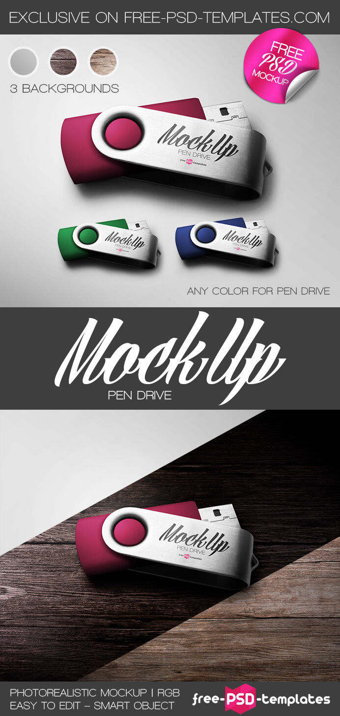 Silver Pen Drive Mockup FREE PSD