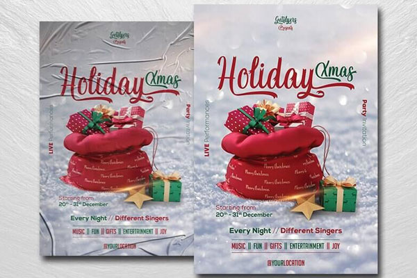 Snowy Christmas Holiday Party Flyer Template FREE PSD