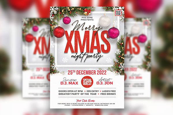 Snowy Christmas Party Flyer Template FREE PSD