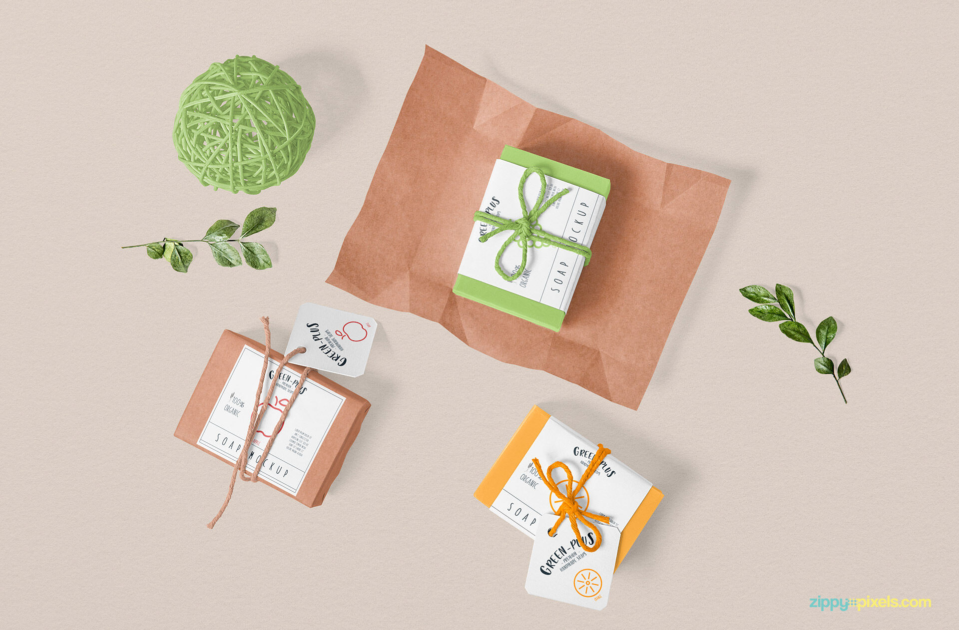 Soap Packaging Mockup with Strings Tied Around it FREE PSD