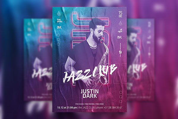 Sparkly Jazz Concert Flyer Template with a Facebook Page FREE PSD