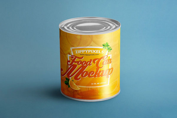 Standing Food Can Mockup in Front View FREE PSD