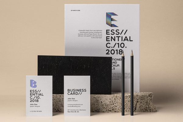 Stationery Mockup with Business Card and Paper FREE PSD