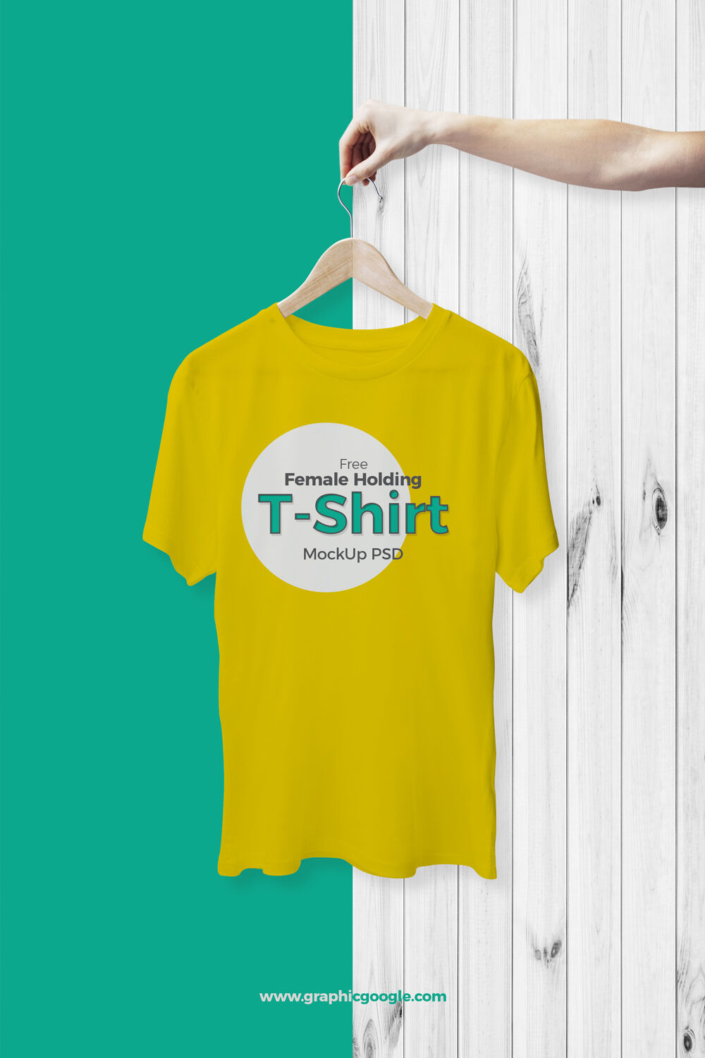 T-Shirt on Hanger Holding by Hand Mockup Front View FREE PSD