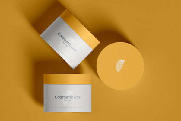 Three Cosmetic Jars Standing and Lying Down Mockup FREE PSD