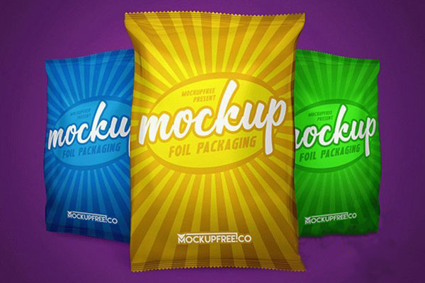 Three Foil Packaging in One Scene Mockup FREE PSD
