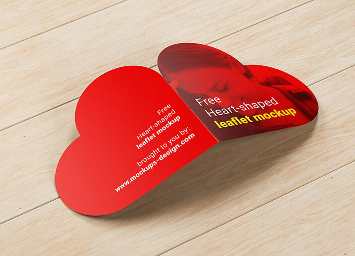 Three Heart Shaped Bi-Fold Leaflet Mockups FREE PSD