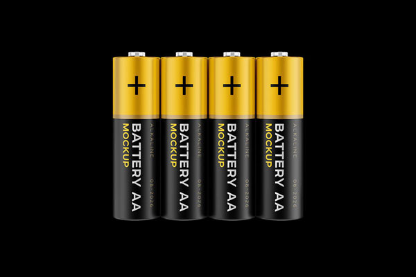 Three Mockups Displaying Front View of Standing Aa Batteries FREE PSD