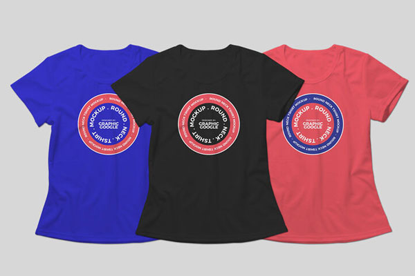 Three Round Neck T-shirts Mockup FREE PSD