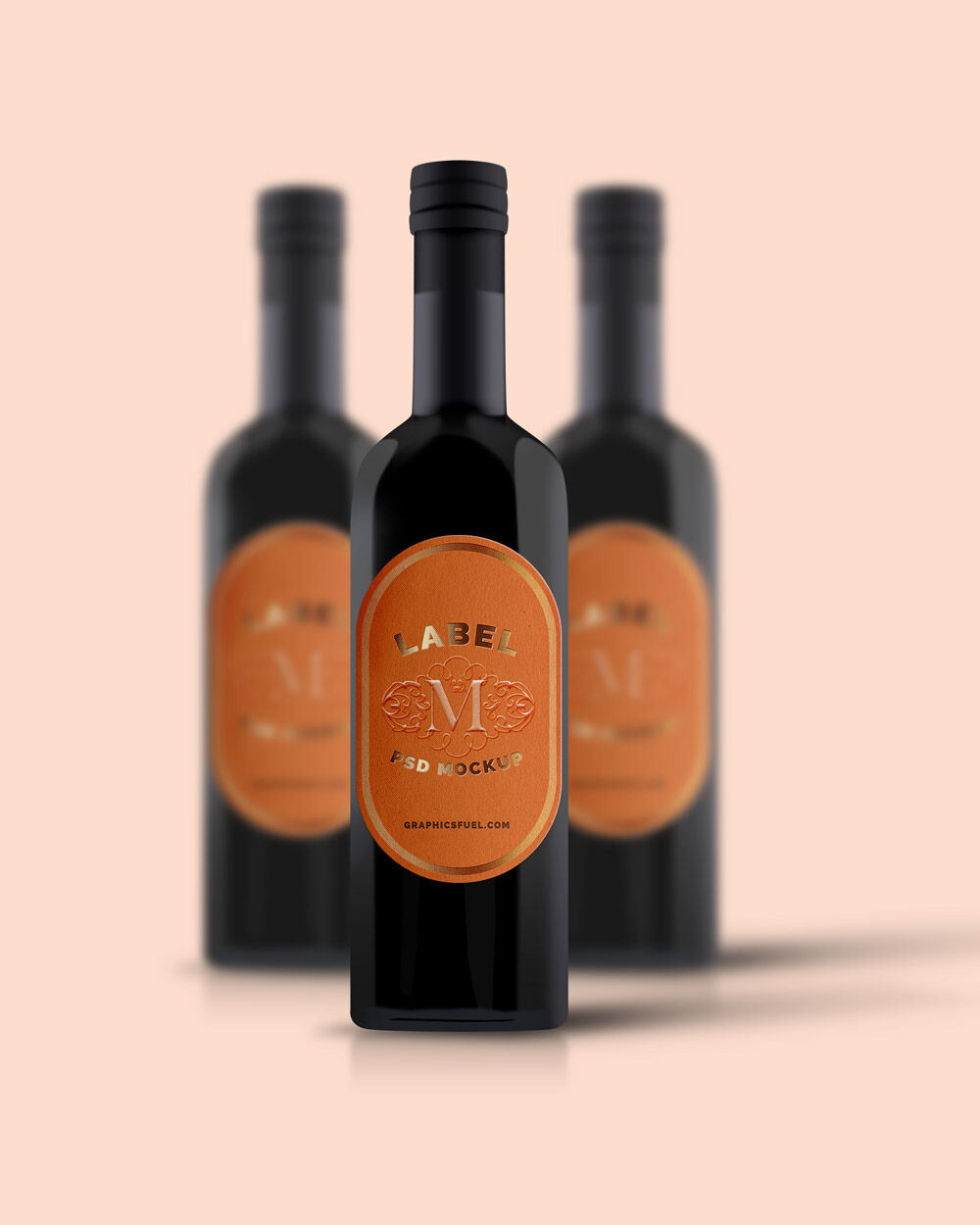 Three Wine Bottles Mockup on Blur Scene FREE PSD