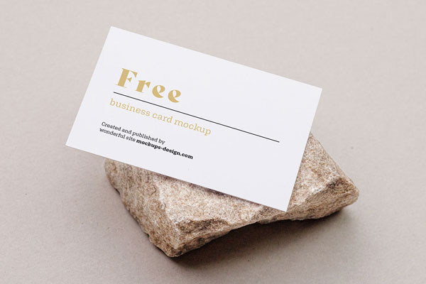 Top Side View of Business Card Mockup on Stone FREE PSD