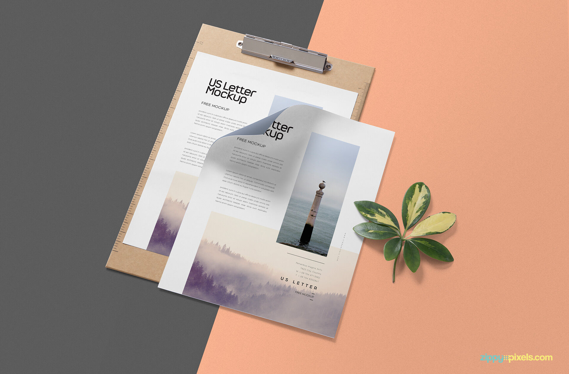 Top Side View of Letterheads and Clipboard Mockup FREE PSD