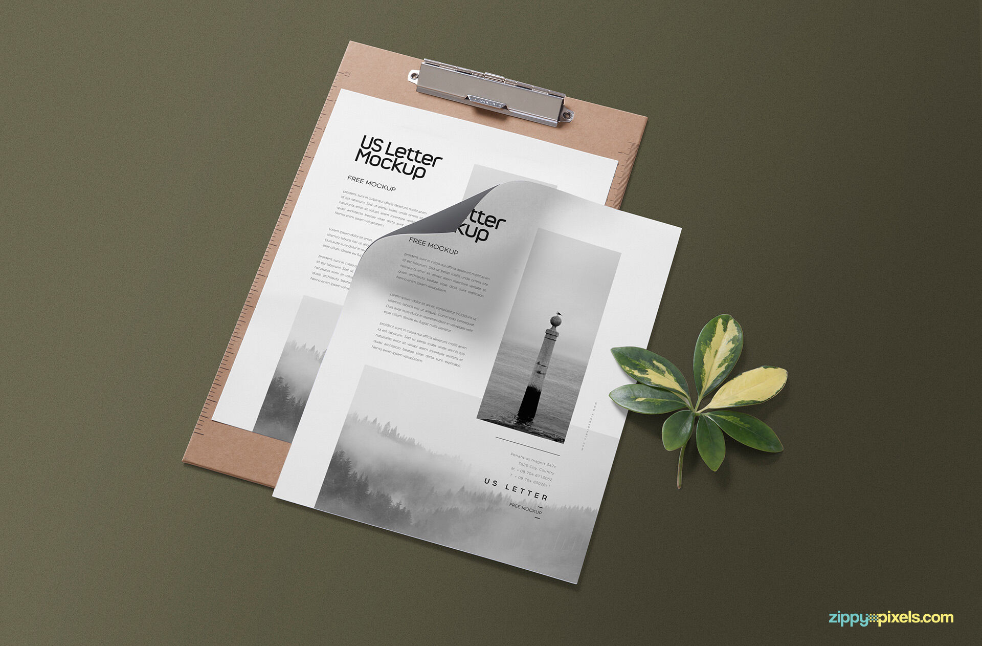 Top Side View of Letterheads and Clipboard Mockup FREE PSD