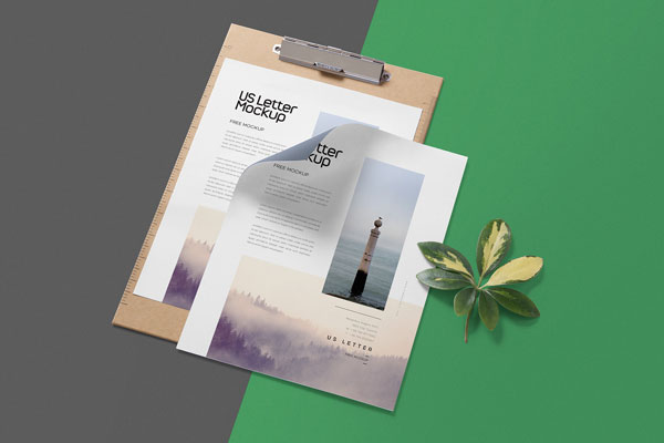 Top Side View of Letterheads and Clipboard Mockup FREE PSD