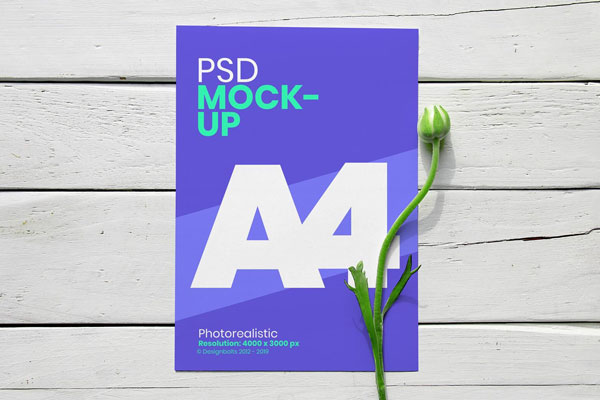 Top View A4 Flyer With Flower Mockup FREE PSD