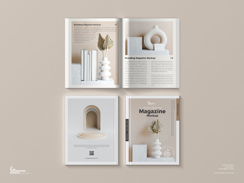 Top View of Branding Magazine Cover and Inner Page Mockup FREE PSD