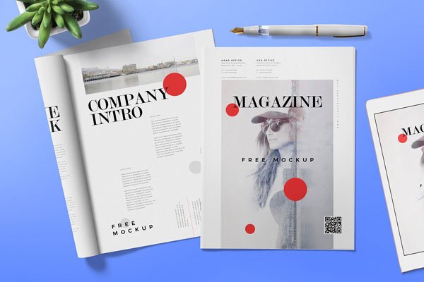 Top View of Open Folded Magazine Ad Mockup FREE PSD