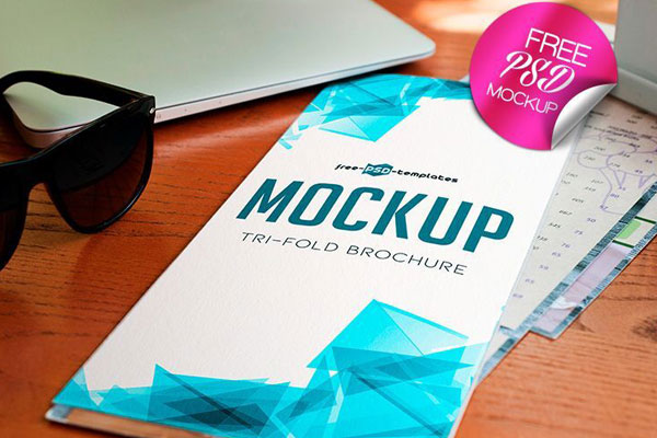 Tri Fold Brochure Mockup With Well Setup Surroundings FREE PSD