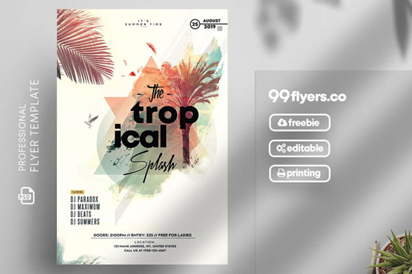 Tropical Party Flyer Template FREE PSD