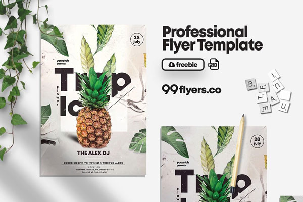 Tropical Summer Party Flyer Template FREE PSD