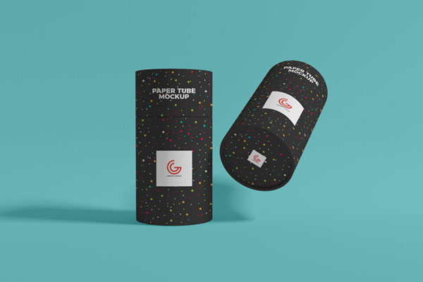 Two Cylindrical Packaging Paper Tubes Mockup in Different Angles FREE PSD