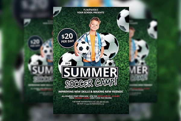 Two Flyer Templates Featuring Summer and Soccer Camp FREE PSD