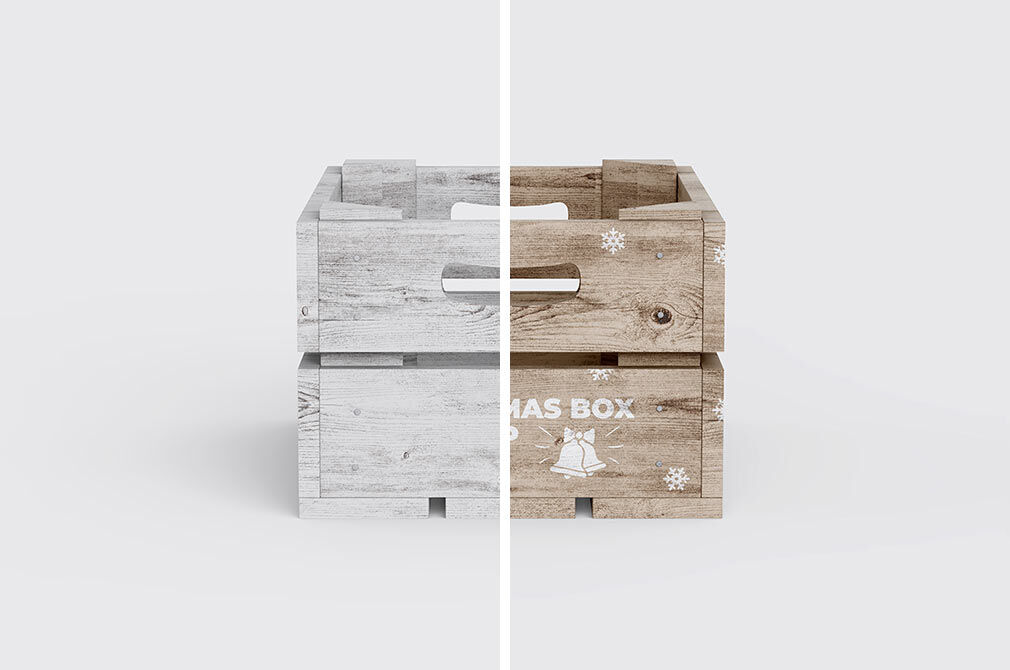 Two Mockups Featuring Two Wooden Christmas Boxes FREE PSD