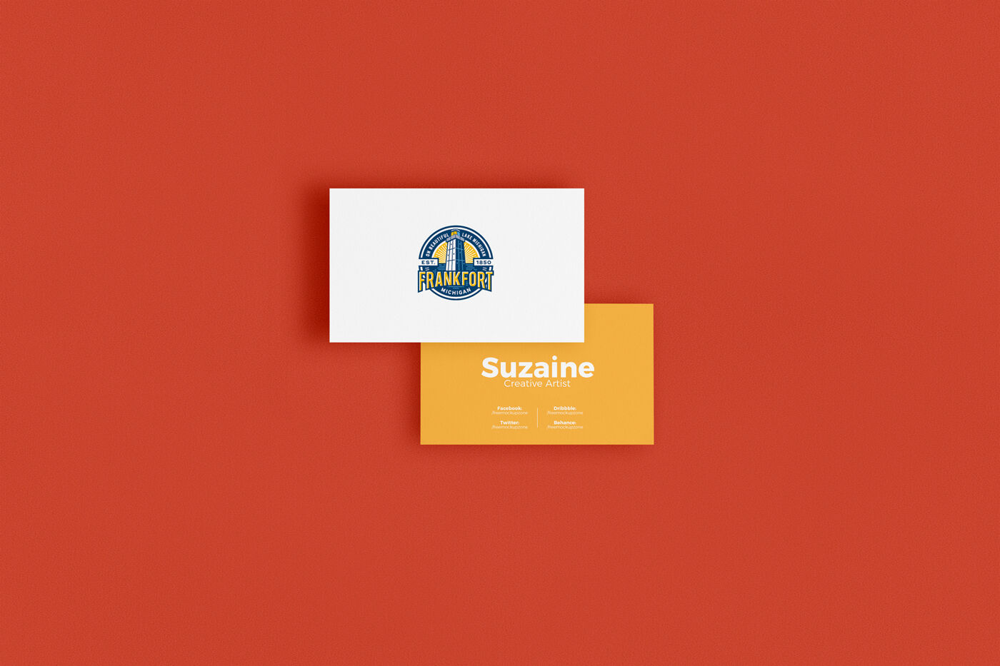 Two Overlapping Business Cards in the Center Mockup FREE PSD