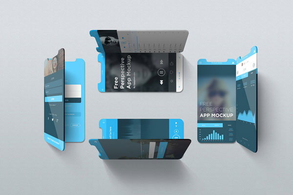Two Sets of iPhone X and iPhone 8 Perspective Mockups FREE PSD