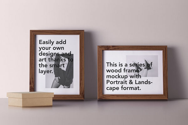 Two Wooden Frames Mockup With A Box FREE PSD