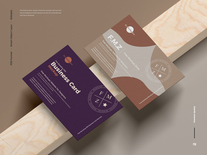 UK Size Business Card Mockup laying on a Wooden Piece FREE PSD