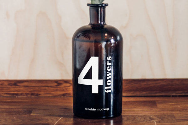 Vase Bottle Mockup on a Wooden Table FREE PSD