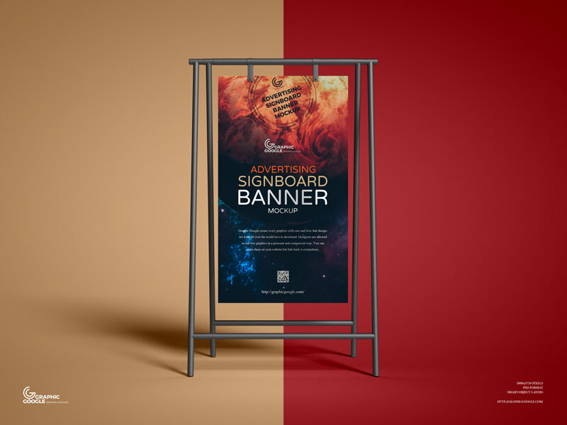 Vertical Signboard Banner Mockup on a Metal Stand FREE PSD