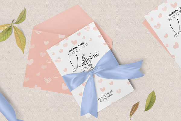Wedding Invitation Card and Envelope Mockup FREE PSD
