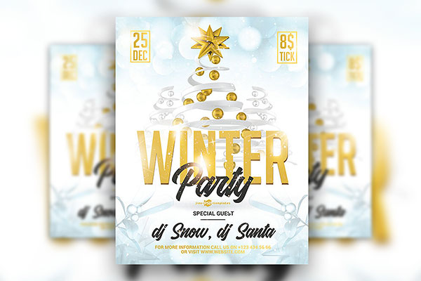 White and Blue Winter Party Flyer Template FREE PSD