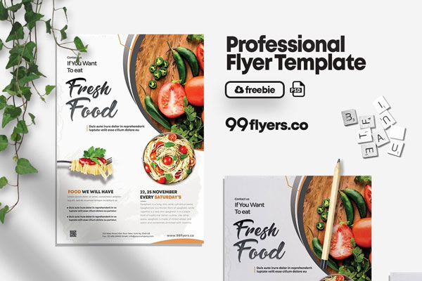 White Fresh Food Flyer Template FREE PSD