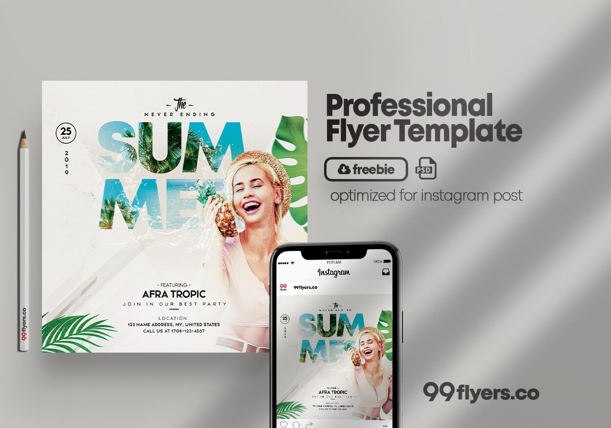 White Tropical Summer Party Flyer Template FREE PSD