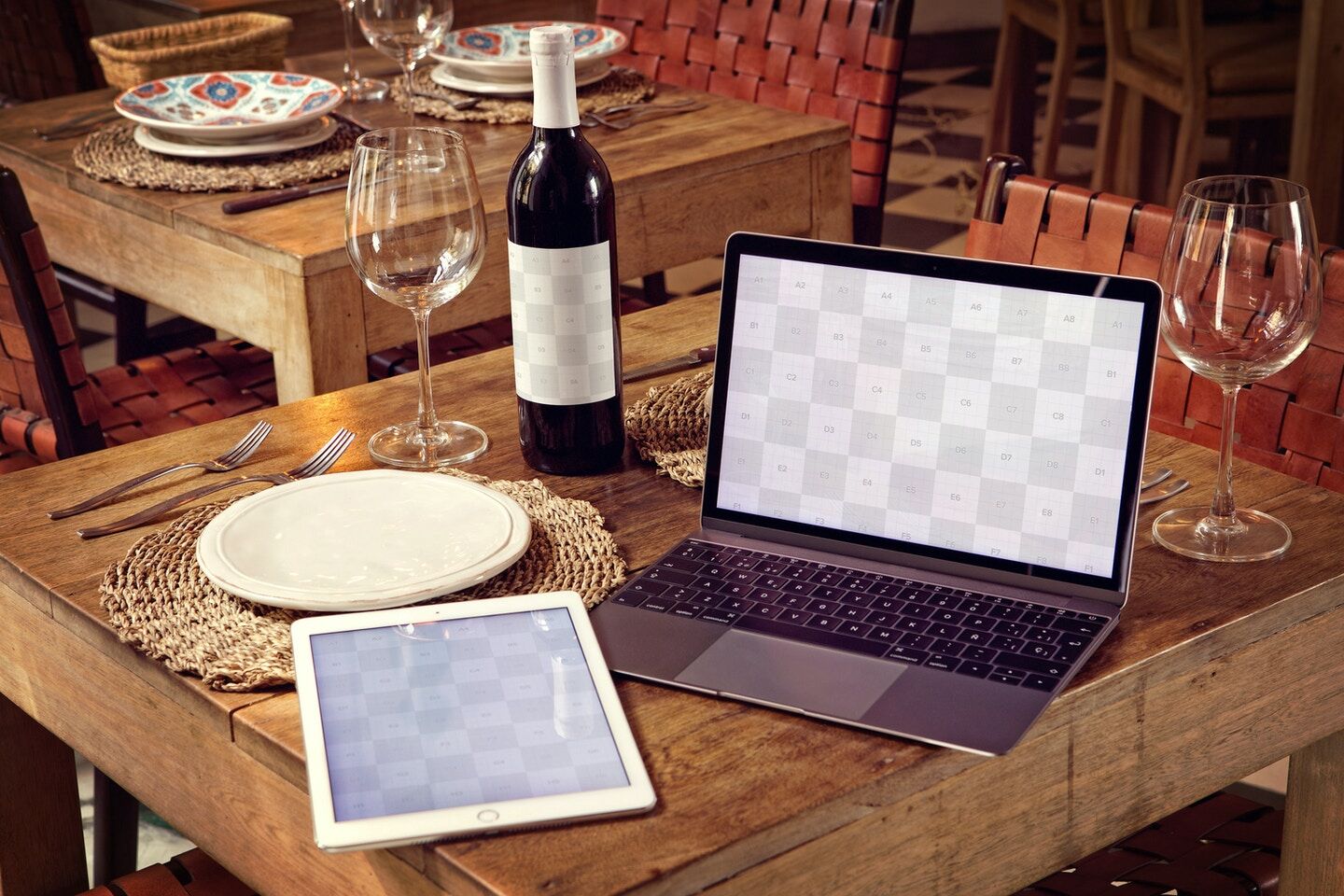 Wine Bottle Mockup along with iPad and MacBook FREE PSD