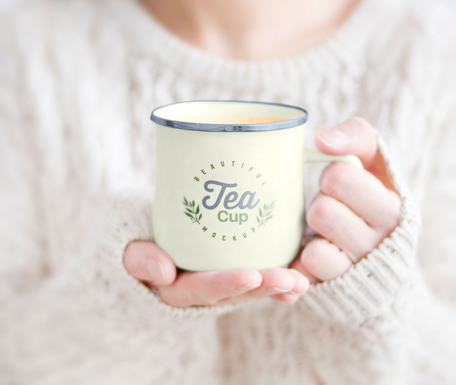 Woman Holding Tea Cup in Hand Mockup FREE PSD