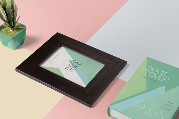 Wooden Frame and Thick Hardcover Book Mockup FREE PSD