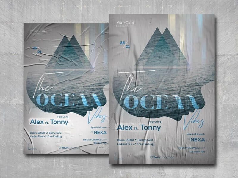 Wrinkles Club Party Flyer Template with Ocean Vibe FREE PSD