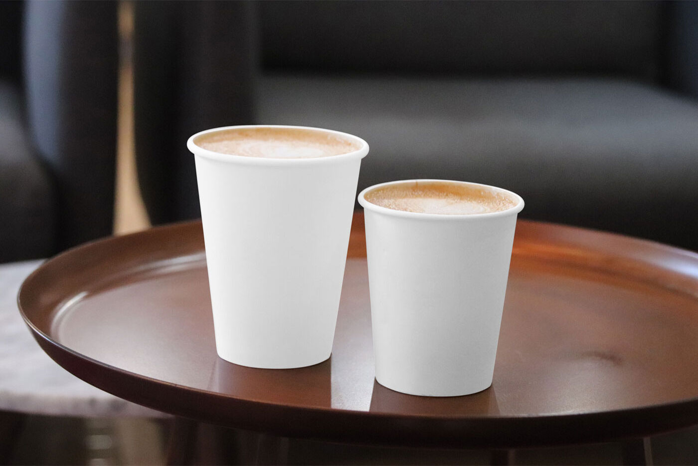 2 Coffee Cups Mockup in Tray and Dim Background FREE PSD