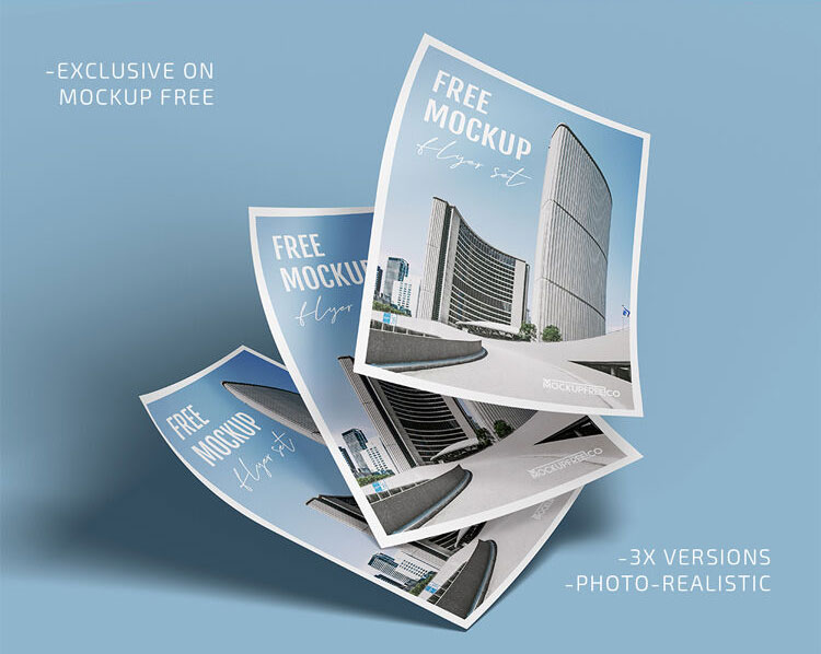 3 Flyer Mockups Featuring Multiple Flyers in Different Views FREE PSD