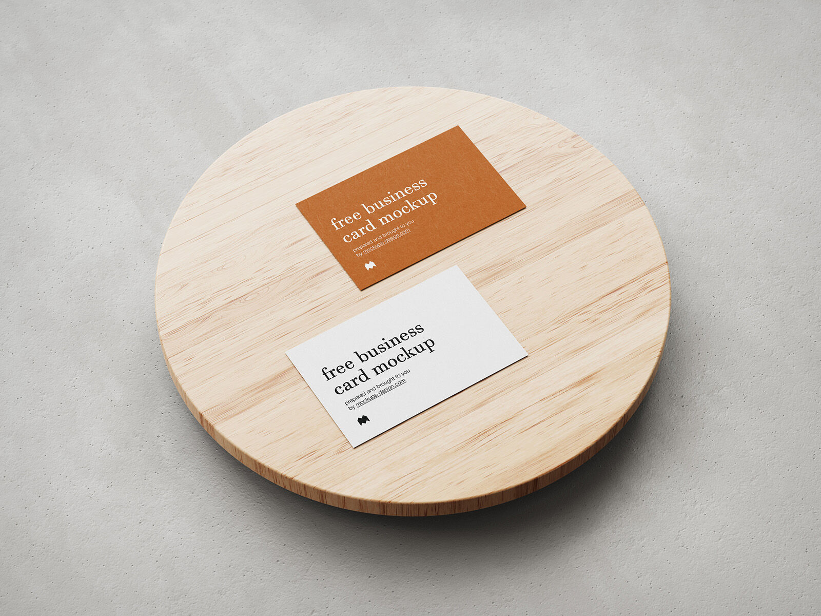 4 Business Card on Wooden Plate Mockups from Different Angles FREE PSD